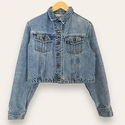 Lee Jean Jacket Women Cropped Denim Blue Pockets Medium Wash Pockets Stonewashed • $29