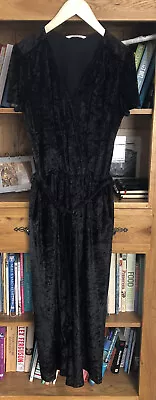 TU WOMAN Black Crushed Velvet Crop Leg Jumpsuit Size 10 With Belt. • £9.99