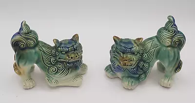 Vintage Chinese Foo Dog Statue Figurine Ceramic Lion Dragon 3.5  Lot Of 2 • $22