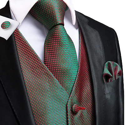 Vest Tie Set Hankie Fashion Men's Formal Dress Suit Slim Tuxedo Waistcoat Coat • $25.99
