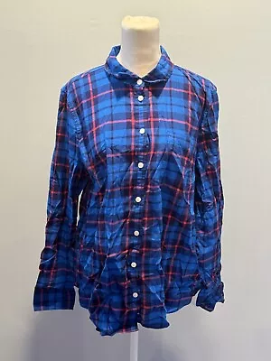 J Crew Boy Fit Long Sleeve Button Down Plaid Shirt Womens Size Large Blue NWT • $25.58