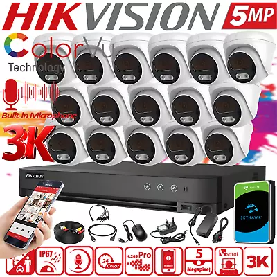 HIKVISION CCTV SECURITY SYSTEM 5MP AUDIO MIC CAMERA ColorVU Outdoor Night Vision • £1058