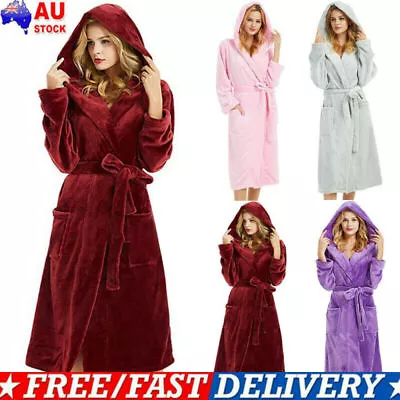 $34.09 • Buy Womens Soft Plush Fleece Hooded Bathrobe Dressing Gown Nightwear Comfy Nightgown