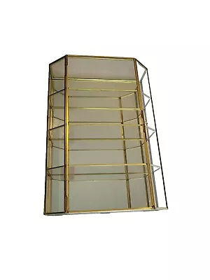 Vtg MCM Brass & Glass Display Curio Cabinet 3 Shelves & Hinged Door  Please Read • $100