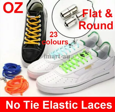 Flat Round No Tie Elastic Lock Shoelaces Shoe Laces Lazy Sneakers Kids Adult • $4.80