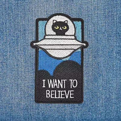 I Want To Believe Black Cat Patch Iron On Badge Sew On Applique X Files Gift • £2.19