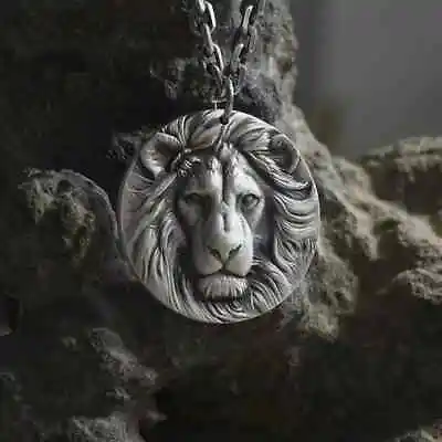 Retro Silvery Fashion Unique 3D Lion Head Pendant Necklace Silver Plated Men New • $13.98