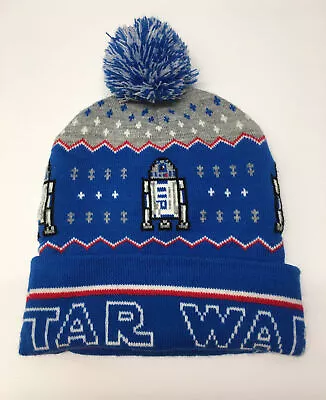 Star Wars R2-D2 Knit Hat Beanie Pom One Size Adult Droid Blue White • $18.12