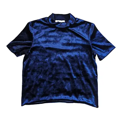 $14.39 • Buy ZARA Trafaluc Blue Velvet Mock Neck Short Sleeve Top Stretch Pullover SZ S