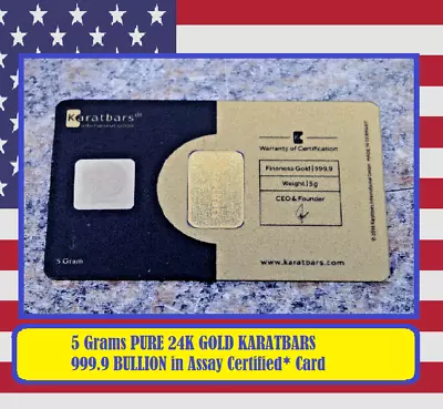 5 Grams PURE 24K GOLD KARATBARS 999.9 BULLION In Assay Certified* Card • $429.99
