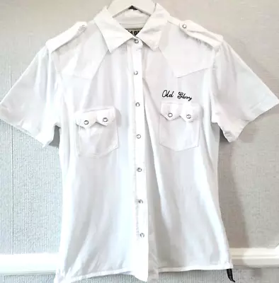 Mens Old Glory Indian Button Up T Shirt 100% Cotton White  Slim Chest 36 Inch • £11