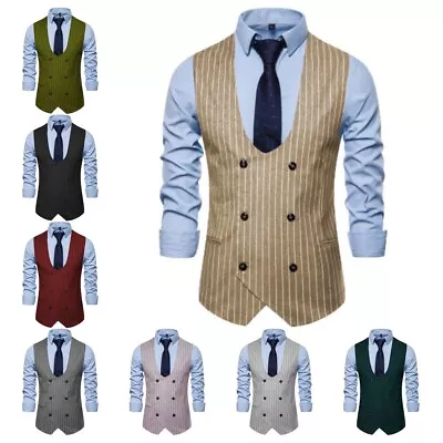 Mens Double-Breasted Vests Vintage Classic Groom Wedding Formal Waistcoats • $49.49