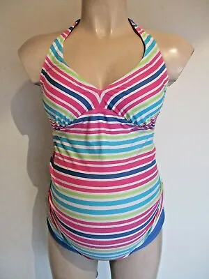 M2b Maternity Blue Multi Stripe Tankini Swimming Costume Size 8 • £1.99