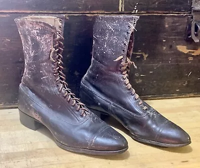 Antique Victorian Womens Brown Leather Boots • $55