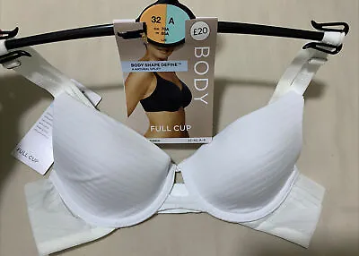 Ex M&S BODY SHAPE DEFINE UNDERWIRED NATURAL UPLIFT FULLCUP Bra In WHITE Size 32A • £7.99