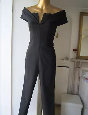 Miss Selfridge NEW Black Bardot Look Size 4  6  Aso Maxi Dress Bodycon Jumpsuit • £23