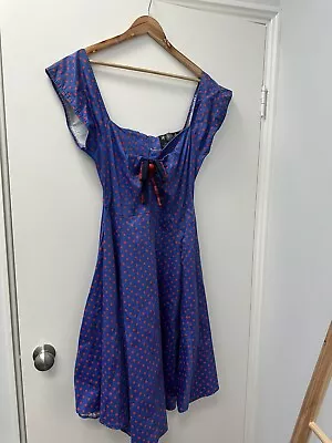 Collectif Vintage Style Pinup Rockabilly Dress Size 10 Flare MIDI Blue Red Spots • $29