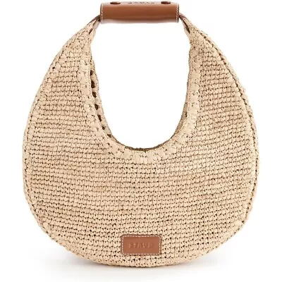 Staud Women Moon Raffia Tote Bag Leather Trim Natural/Tan OS • $295