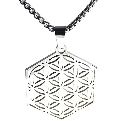 $19.99 • Buy Flower Of Life Necklace Silver Stainless Steel Sacred Geometry Pendant Chain