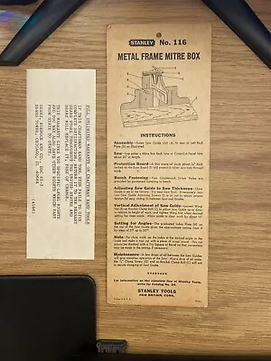 Vintage Stanley No. 116 Metal Frame  Mitre Box Instruction Card ONLY! READ! • $10.99