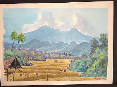 Vintage Original Gouache Painting Of Vietnamese Field Workers. • $74.95