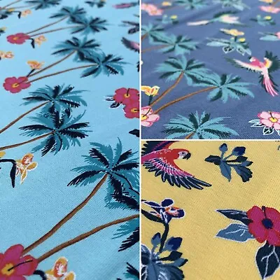 Tropical Parrots Print Cotton Elastane Spandex Stretch Jersey Dress Craft Fabric • £6.95