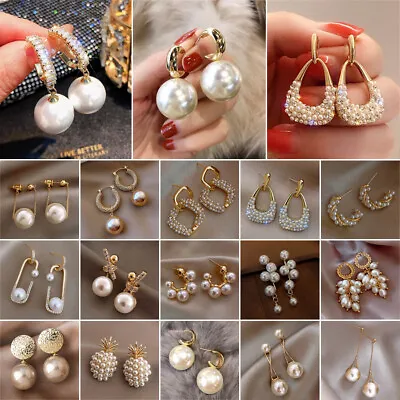 2023 Fashion Pearl Crystal Earrings Stud Drop Dangle Women Wedding Jewelry Gifts • $1.70