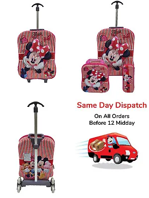 Minnie Mouse 3Pcs Trolley Set Cabin Pencil Case Wheels School Lunch Bag Suitcase • £19.99