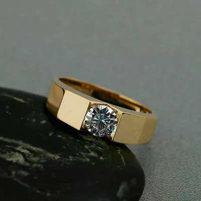 Men's Tension Set Wedding Ring 1.92 Ct Real Moissanite 14K Yellow Gold Plated • $87.59