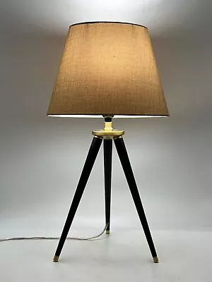 VTG Classic Black & Gold Surveyor/Nautical Style Tripod Lamp W-Burlap Look Shade • $80