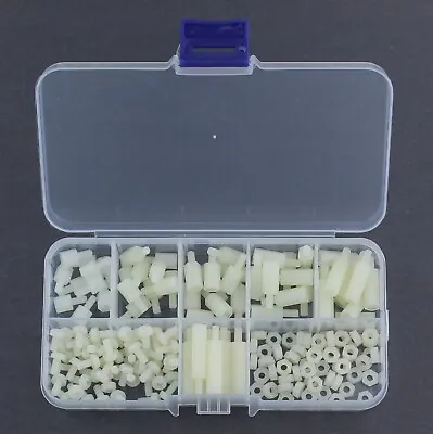 180pcs M3 White Nylon Hex M-F PCB Standoff Set Spacer Screw Nut Kit Box Case • $4.99