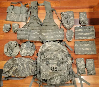 15 PC US Army Rifleman Set System ACU UCP Molle Assault Pack Pouches Vests FLC • $49.90