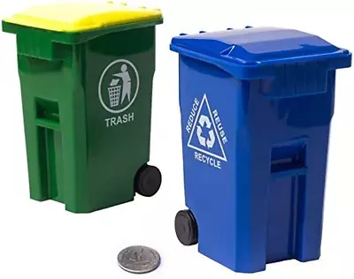 Mini Curbside Garbage Trash Bin Pen Holder And Unique Tiny Size Recycle Can Set • $24.95