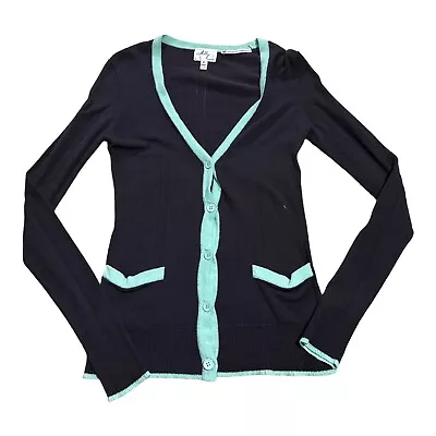 Milly Of New York Cardigan Sweater Women’s P Black Blue Long Sleeve Button Up • $29.97