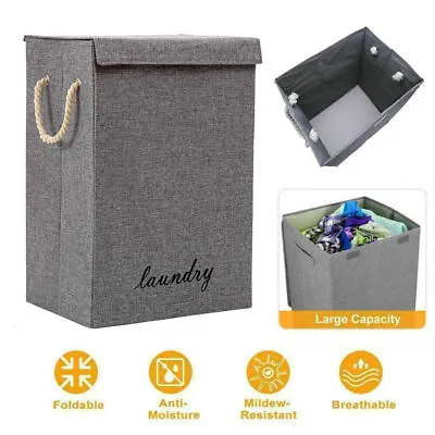 Laundry Basket Dirty Washing Clothes Storage Folding Bin Bag Hamper With Lid • £11.19