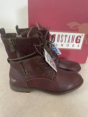 £20 • Buy Mustang NEW In Box Bordeaux Burgundy Lace Up Ankle Boots Size UK4 EU37