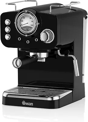 Used Swan SK22110BN Retro Espresso Coffee Machine With Milk Frother Black • £39.99