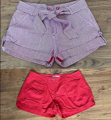 Primark 2 Pairs Shorts Safari Trek Hiking Button Zip Up Pocket Tie Belt UK 10 • £3