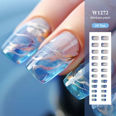 24Pcs False Nails Detachable Fake Nails Full Cover Pearl Nail Tips Press On Nail • $0.99