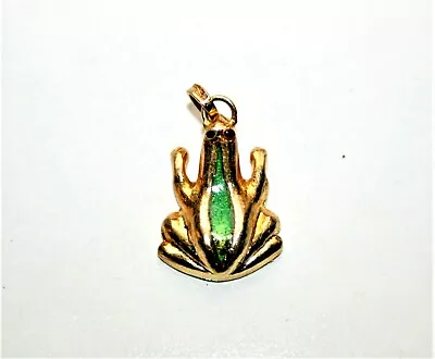 Vintage Stamped Silver Gold-plated Green Enamel Red Eyes Frog Pendant / Charm • $24.99