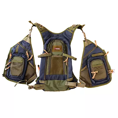 Piscifun Outdoor Backpack Fishing Vest Green Multi Pockets Biking Hiking EUC • $40