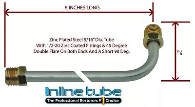 5/16 Fuel Line 6 Inch Oe Zinc Steel 90 Degree Bend Flared 1/2-20 Tube Nuts Sae • $9.75