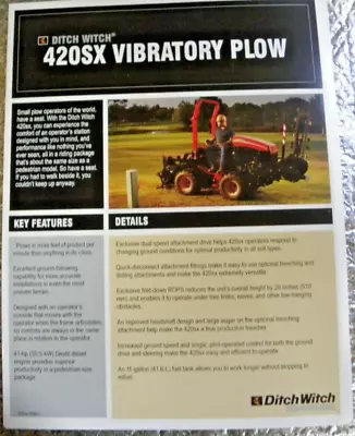 Factory OEM Dealership Brochure Undated Ditch Witch 420SX Vibratory Plow • $12.50