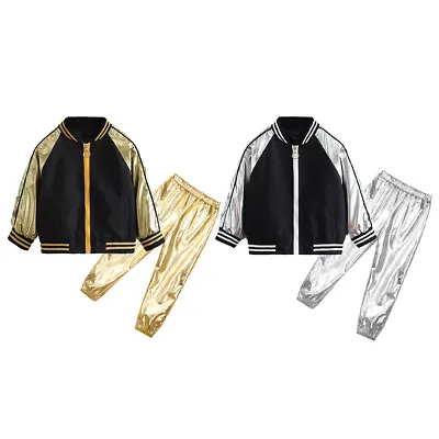 Kids Girls Dance Clothing Set Metallic Boys Hip Hop Dance Clothes Street Dance • $18.03