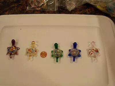 Lot Of (5) Art Glass Turtle Pendants- Artisan Unsigned Beautiful Colors • $21.24