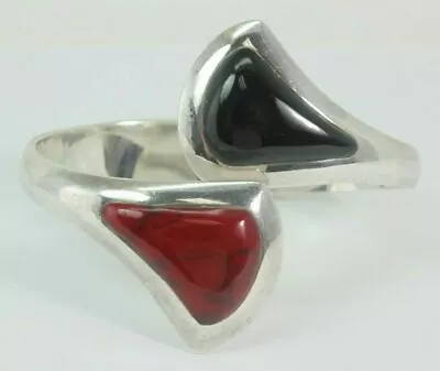 Escoria Tp-120 Modernist Mexico Sterling Onyx & Red Jasper Hinged Bracelet Fs! • $137.69