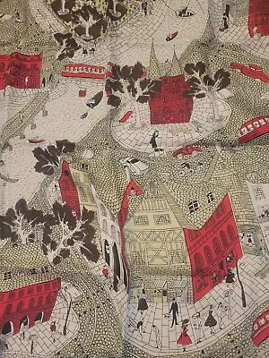 Vintage French Coq Qui Pleure 22  Sq Scarf Fun City Scenes Red Black White • $6.98