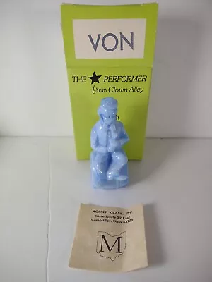 Vtg 1982 Mosser Art Glass Performer Clown Von Blue Uranium Glass W/Box & Paper • $19.97