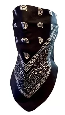 VELCRO®Brand ADJUSTABLE BLACK PAISLEY FACE COVER REVERSIBLE BIKER NECK BANDANA • $14.69