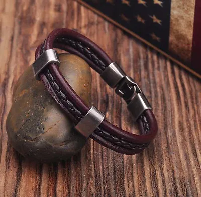 G181 Brown Cool Single Wrap Leather Bracelet Bangle Wristband Men's Cuff • $6.63